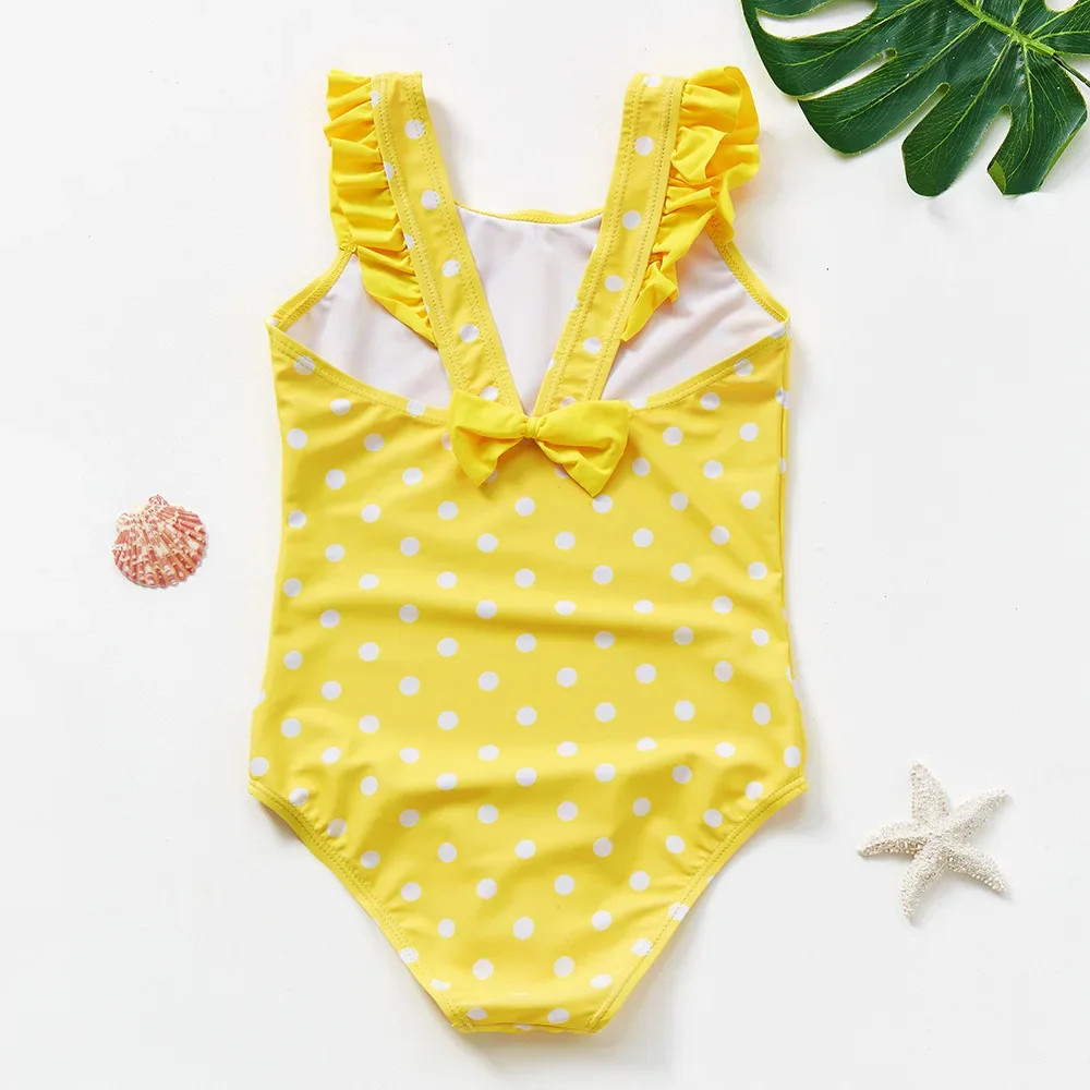 Maillot de bain bébé jaune à pois une pièce volanté