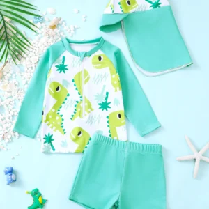 Maillot de bain bébé vert anti UV manches longues et short