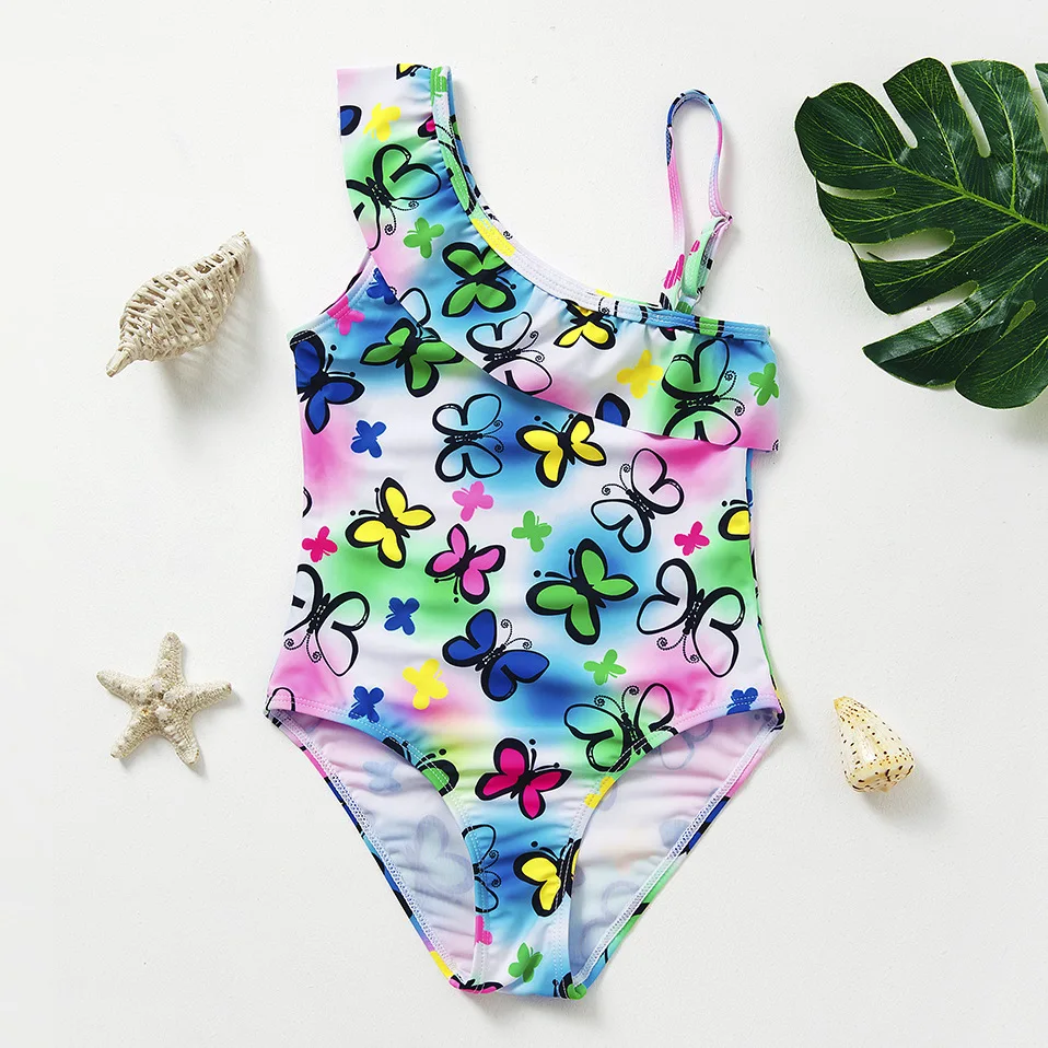 Maillot de bain multicolore bébé fleurs asymétriques