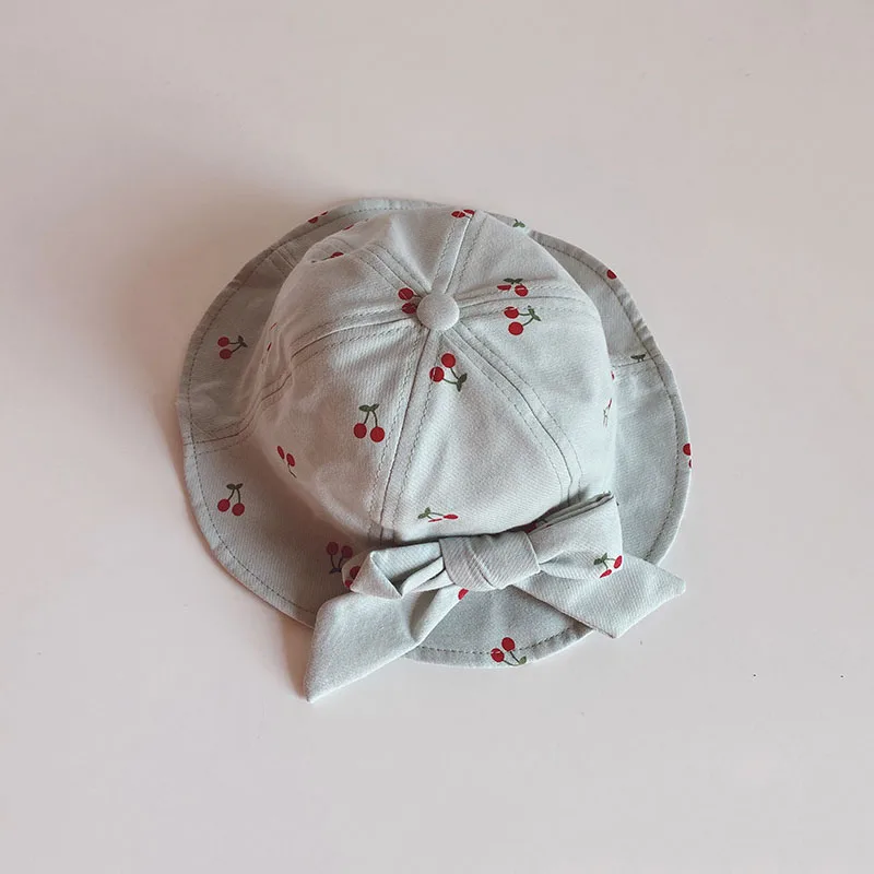 Chapeau bébé cerises à nœud large bord réglable doux
