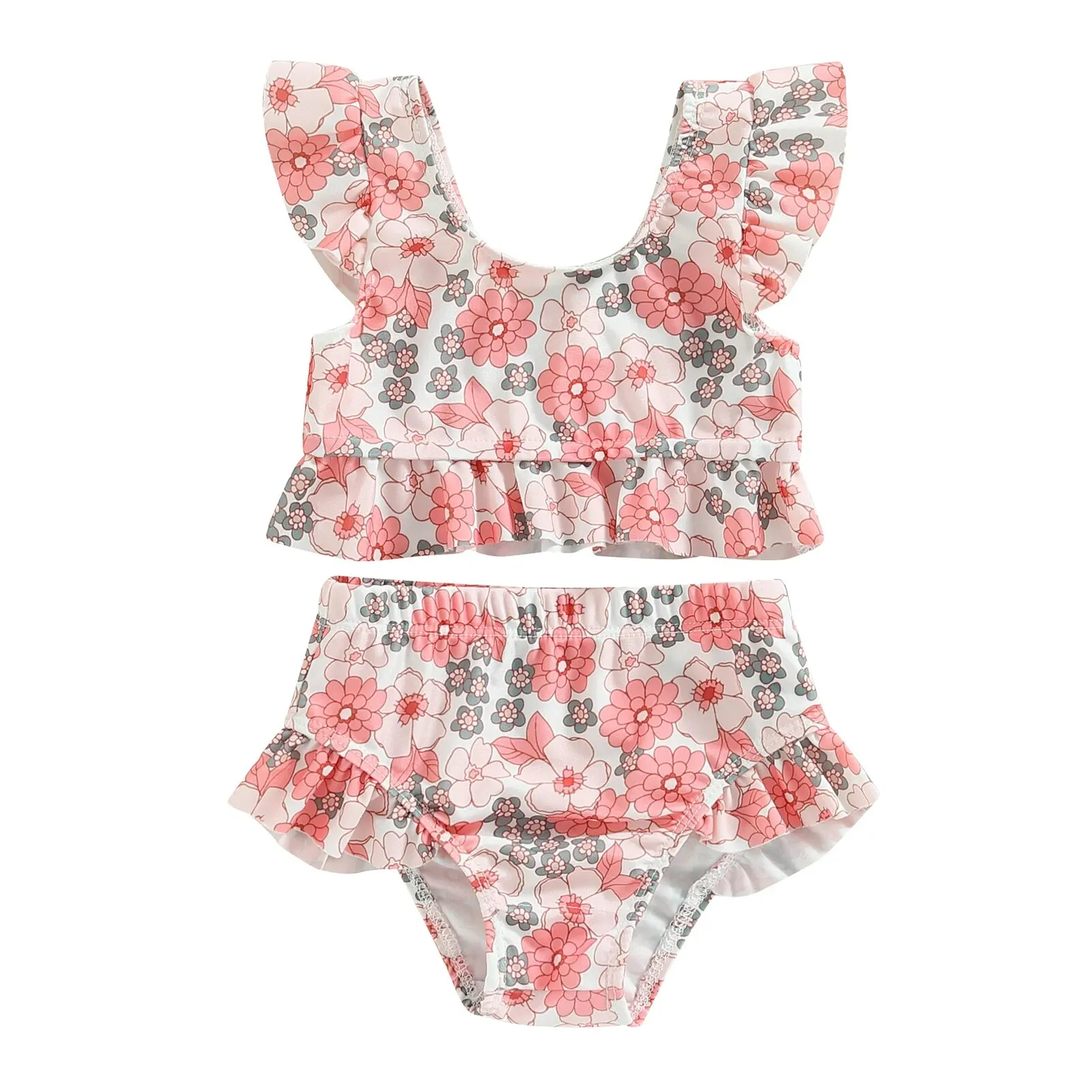 Maillot de bain bébé rose fleuri deux pièces