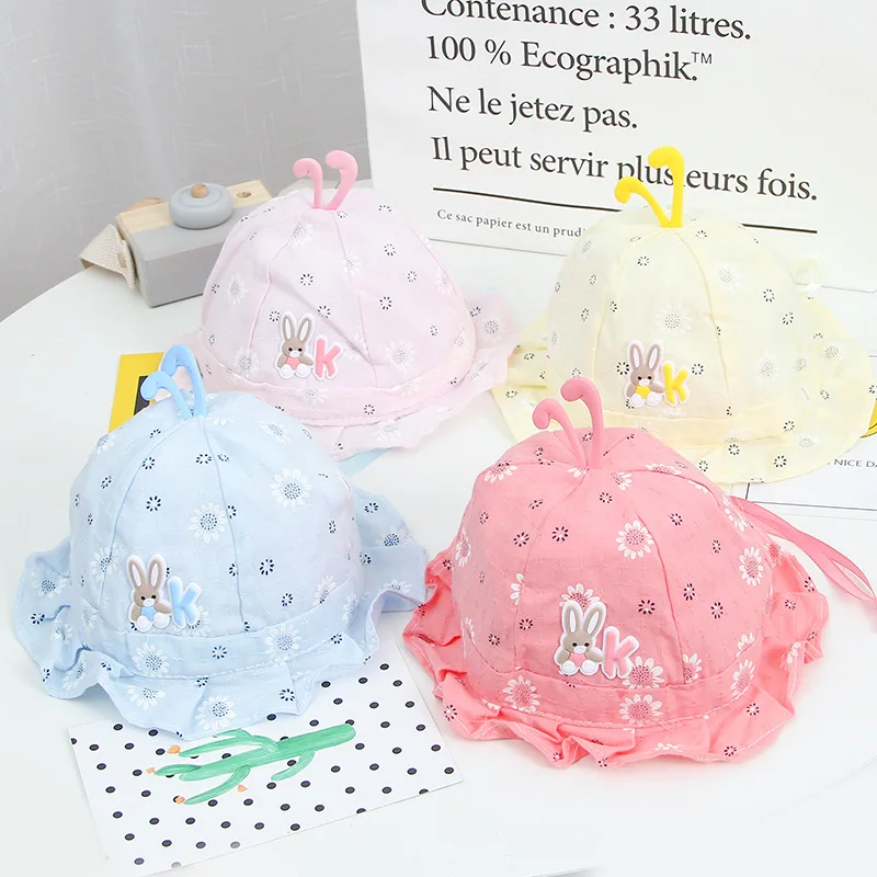 Chapeau bébé soleil anti UV motif lapin réglable été