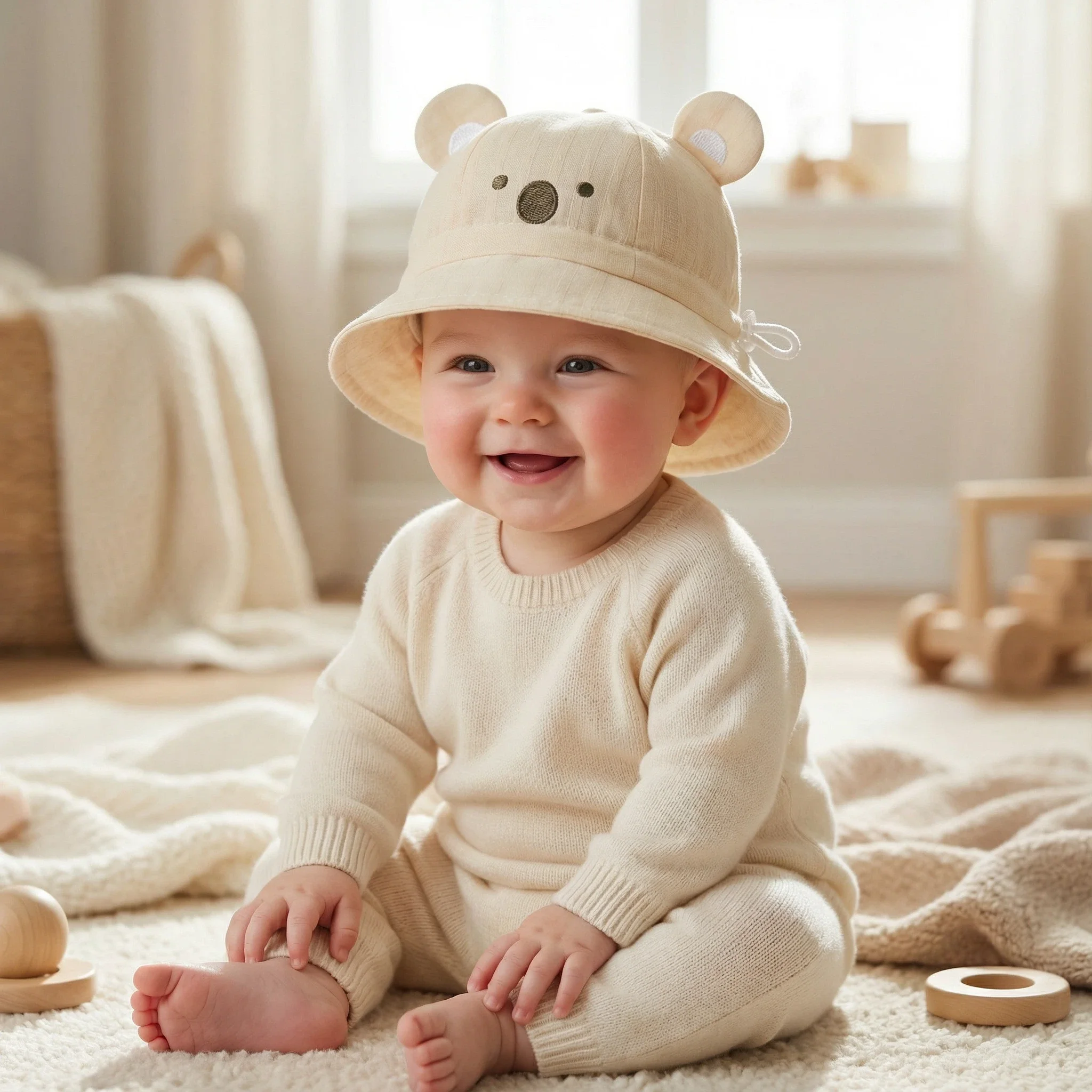 Chapeau bébé oreilles ourson léger de soleil printemps
