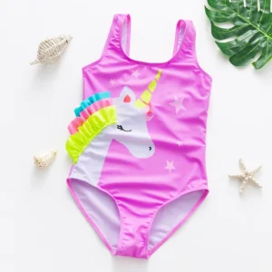 Maillot de bain rose bébé licorne arc en ciel
