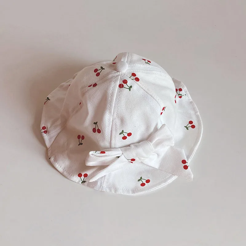 Chapeau bébé cerises à nœud large bord réglable doux
