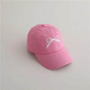Casquette bébé rose à nœud brodé réglable été