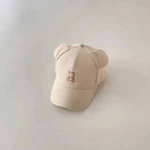 Casquette beige bébé ourson à oreilles réglable été